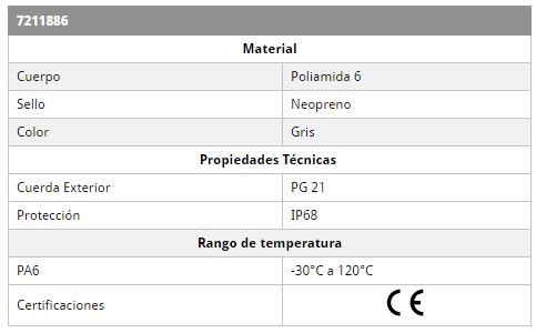 Contratuerca PG 21 poliamida color gris
